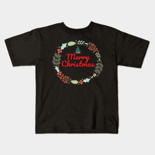 Merry Christmas Wreath Holiday Design Kids T-Shirt